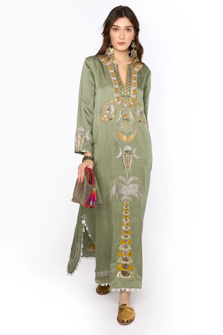 Heirloom By Rara Avis Sage Green Hamsa Embroidered Column Dress 1 Heirloom By Rara Avis Sage Green Hamsa Embroidered Column Dress