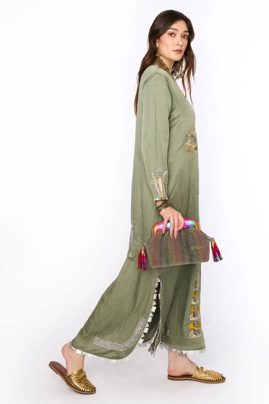 Heirloom By Rara Avis Sage Green Hamsa Embroidered Column Dress 2 Heirloom By Rara Avis Sage Green Hamsa Embroidered Column Dress - Image 2