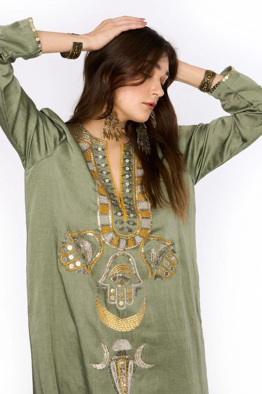 Heirloom By Rara Avis Sage Green Hamsa Embroidered Column Dress 4 Heirloom By Rara Avis Sage Green Hamsa Embroidered Column Dress - Image 4