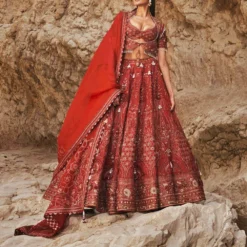 Eeksha Burgundy Hand Embellished Floral Lehenga Set