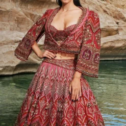 Eeksha Red To Fuchsia Ombre Hand Embellished Lehenga Set -Cheap Drapvera Store 24823ea41 3