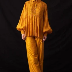 Amrich Missy Yellow Hand Embellished Button Down Shirt