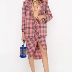 Rara Avis Pink Checkered Wrap Skirt