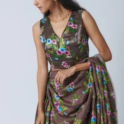 Nadiya Paar Woody Brown Floral Blouse