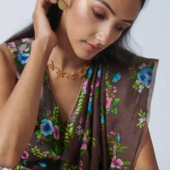 Nadiya Paar Woody Brown Floral Blouse -Cheap Drapvera Store 2623np14 3