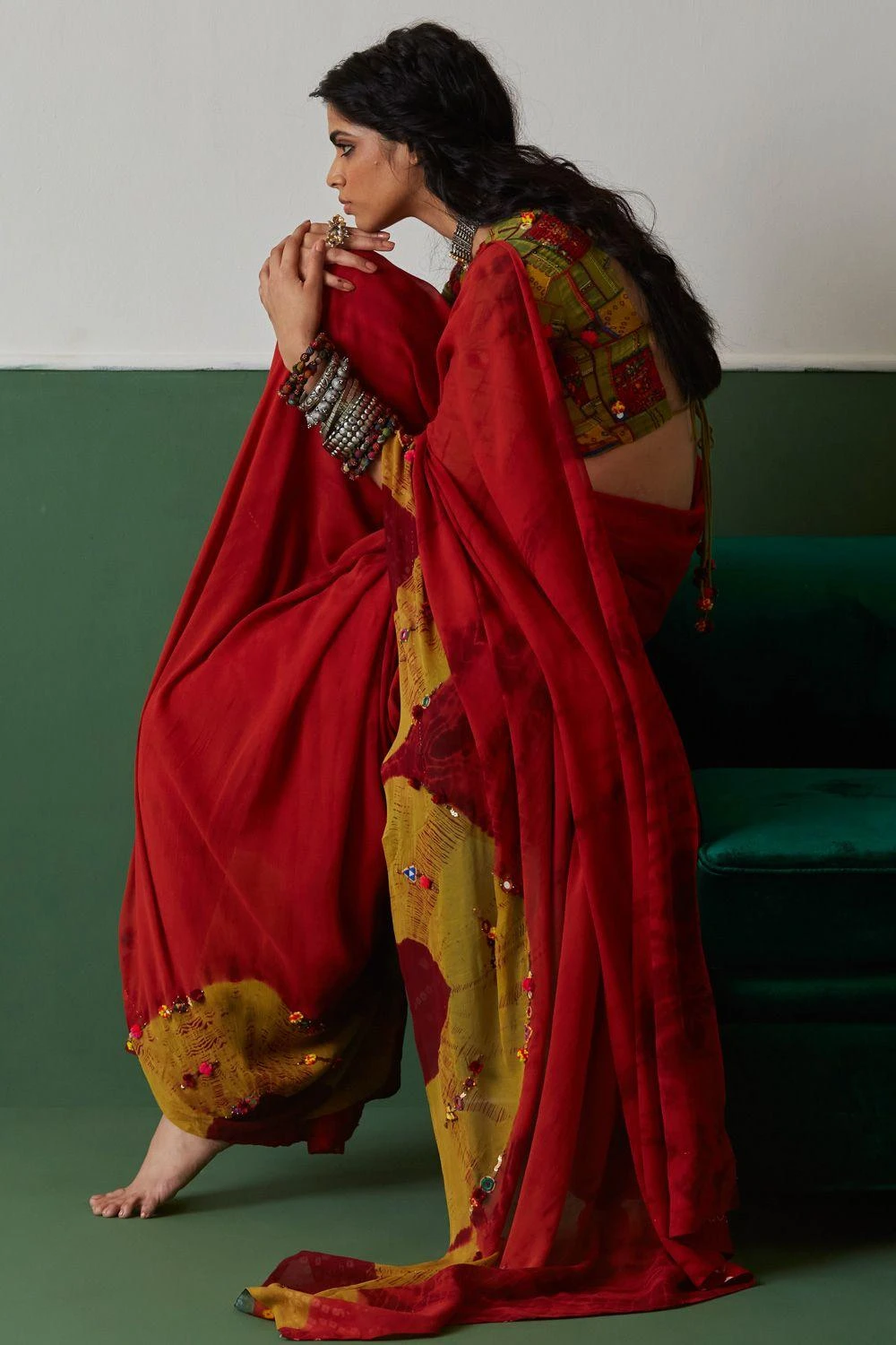 Medha Green Hand Embroidered Backless Blouse 2 Medha Green Hand Embroidered Backless Blouse - Image 2