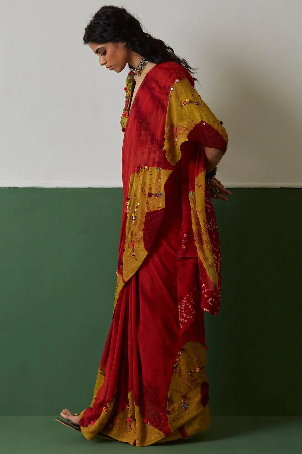 Medha Green Hand Embroidered Backless Blouse 3 Medha Green Hand Embroidered Backless Blouse - Image 3