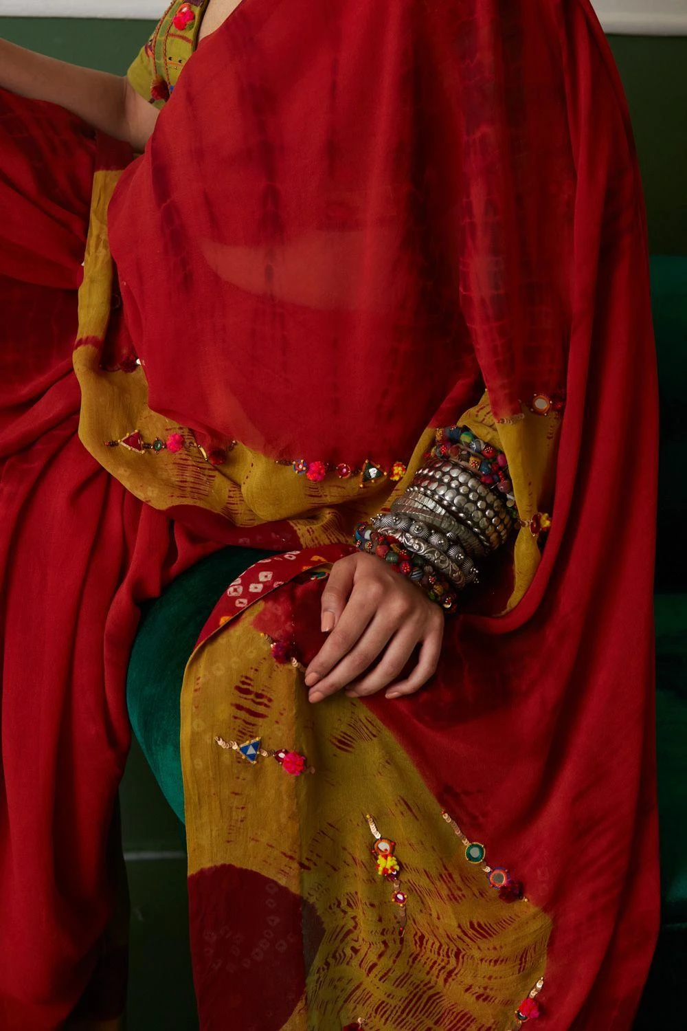 Medha Green Hand Embroidered Backless Blouse 4 Medha Green Hand Embroidered Backless Blouse - Image 4