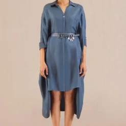 AMPM Aria Serene Blue Silk Shirt Dress