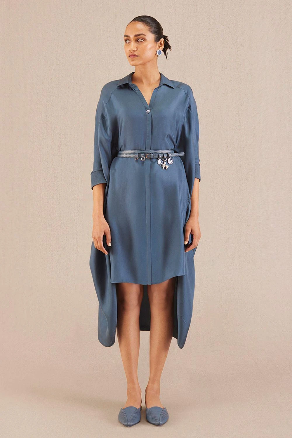 AMPM Aria Serene Blue Silk Shirt Dress 1 AMPM Aria Serene Blue Silk Shirt Dress