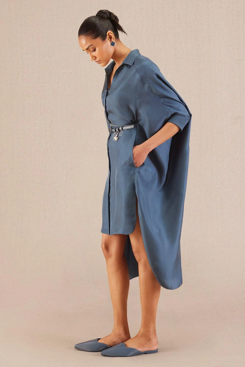 AMPM Aria Serene Blue Silk Shirt Dress 2 AMPM Aria Serene Blue Silk Shirt Dress - Image 2