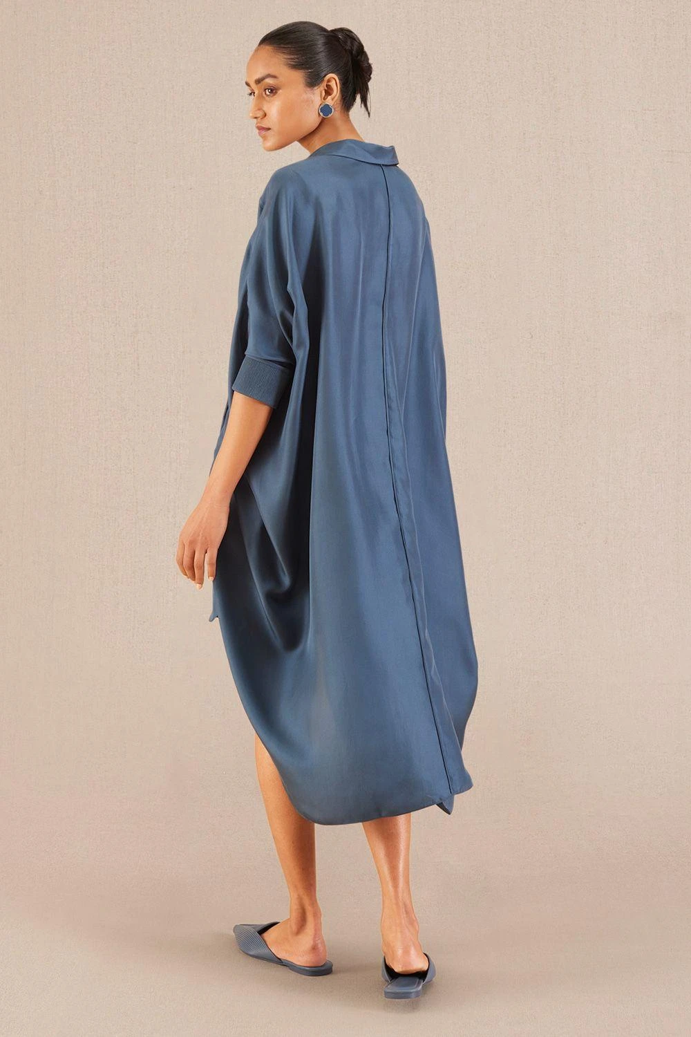 AMPM Aria Serene Blue Silk Shirt Dress 4 AMPM Aria Serene Blue Silk Shirt Dress - Image 4