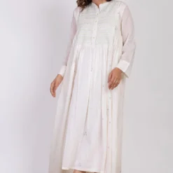 Ekadi White Hand Embroidered Block Print Dress