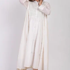 Ekadi White Hand Embroidered Block Print Dress -Cheap Drapvera Store 286ekd20 3