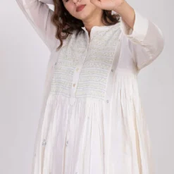 Ekadi White Hand Embroidered Block Print Dress -Cheap Drapvera Store 286ekd20 4