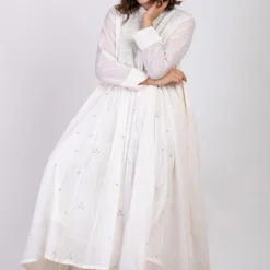 Ekadi White Hand Embroidered Block Print Dress -Cheap Drapvera Store 286ekd20 5