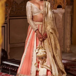 Itrh Pink Embroidered Linen Lehenga Set