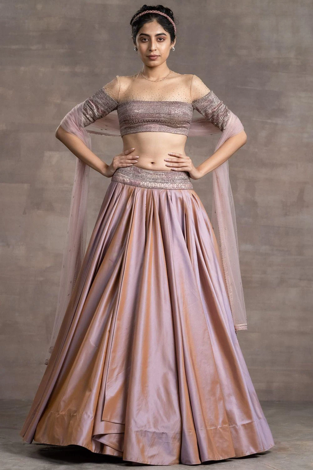Tarun Tahiliani Pink Two Tone Silk Taffeta Lehenga Set 1 Tarun Tahiliani Pink Two Tone Silk Taffeta Lehenga Set