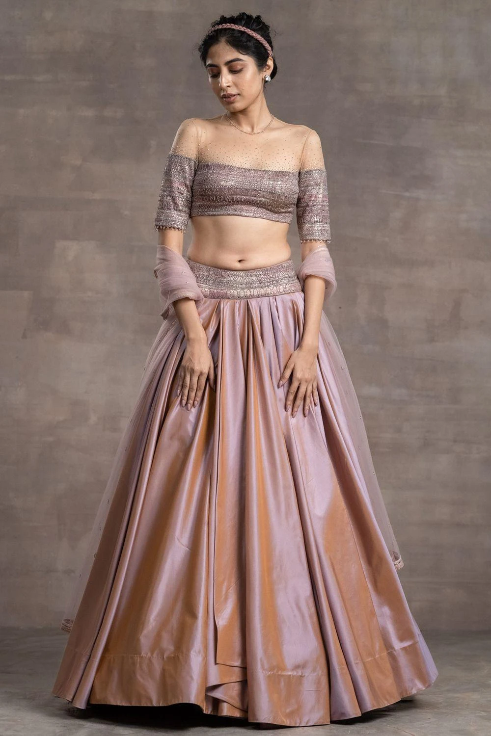 Tarun Tahiliani Pink Two Tone Silk Taffeta Lehenga Set 2 Tarun Tahiliani Pink Two Tone Silk Taffeta Lehenga Set - Image 2