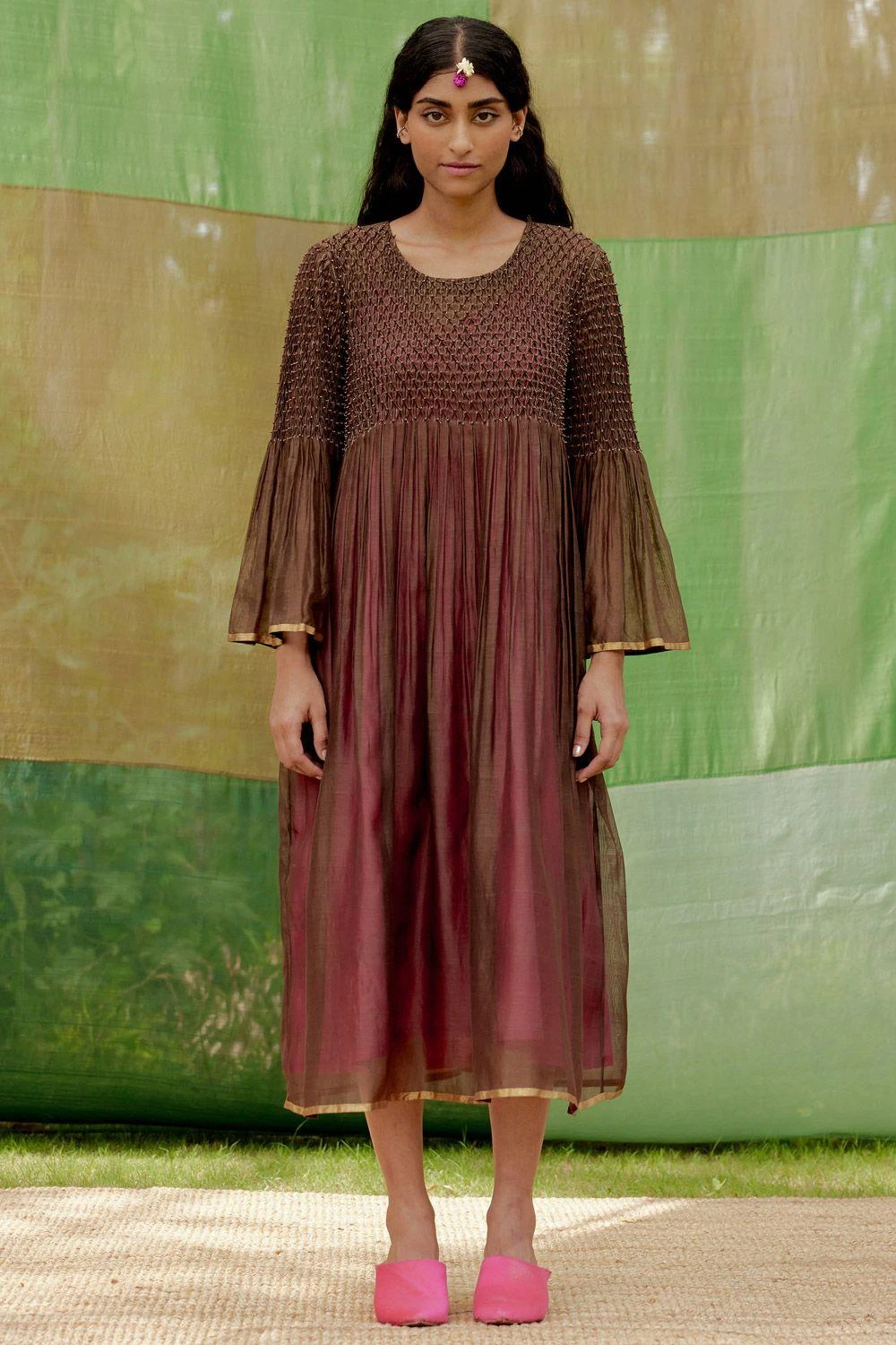 SWGT Brown Silk Chanderi Bead Dress 1 SWGT Brown Silk Chanderi Bead Dress