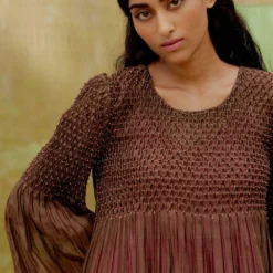 SWGT Brown Silk Chanderi Bead Dress 8 SWGT Brown Silk Chanderi Bead Dress -Cheap Drapvera Store 2909sw01 4