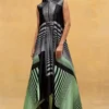 Amit Aggarwal Black & Green Metallic Panelled Dress