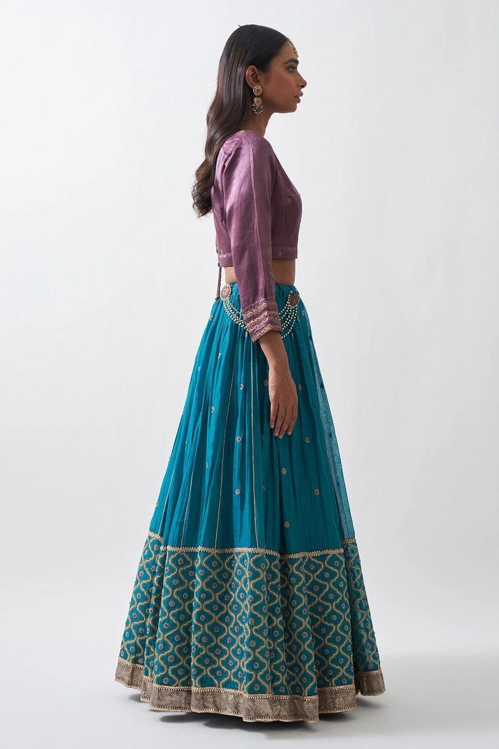 Rhua Turquoise Embroidered Lehenga Set 2 Rhua Turquoise Embroidered Lehenga Set - Image 2