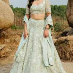 Mishru Mint Green Floral Embroidered Lehenga
