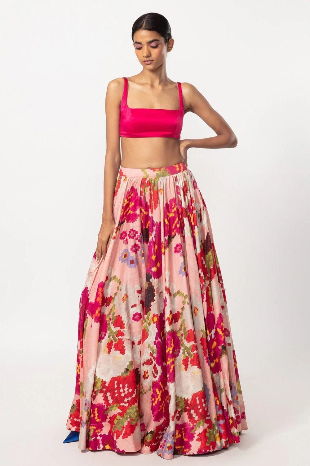 Saaksha & Kinni Rose Pink Floral Printed Lehenga Set 1 Saaksha & Kinni Rose Pink Floral Printed Lehenga Set