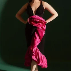 Gauri & Nainika Black & Fuchsia Bubble Ruffle Dress