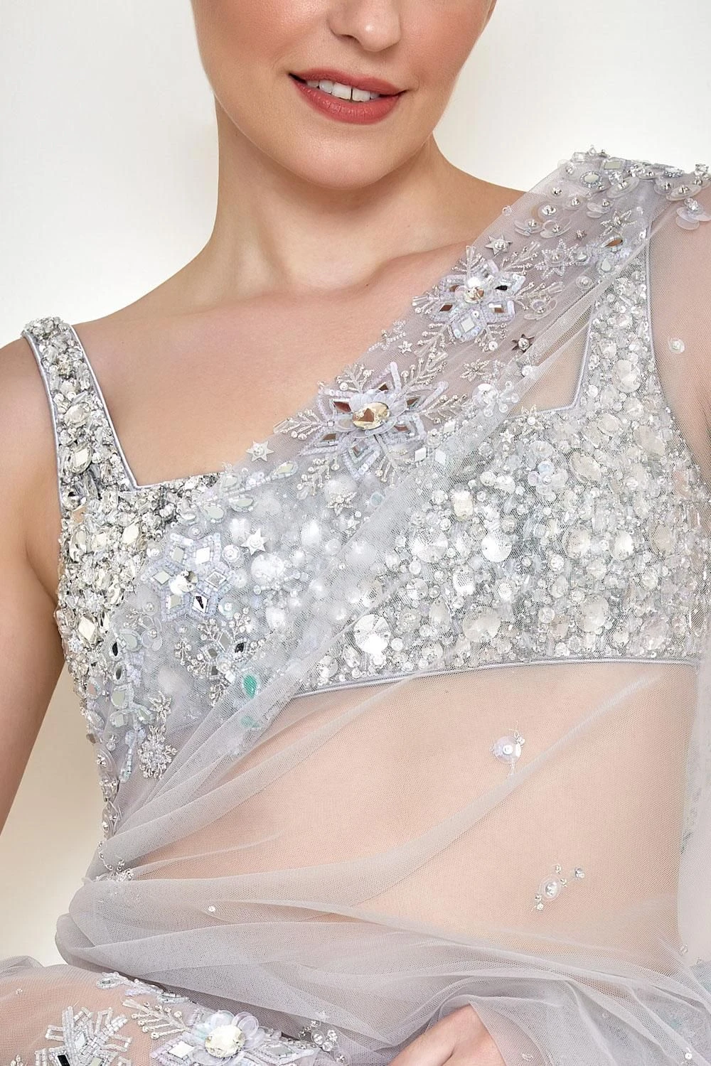 Dilnaz Ice Grey Diamante Blouse 1 Dilnaz Ice Grey Diamante Blouse