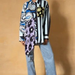 Dhruv Kapoor Blue Patchwork Asymmetric Shirt