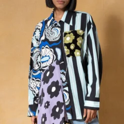 Dhruv Kapoor Blue Patchwork Asymmetric Shirt -Cheap Drapvera Store 3111dk10 4