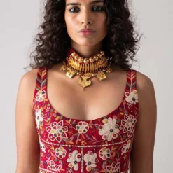 Aseem Kapoor Red Floral Embroidered Blouse