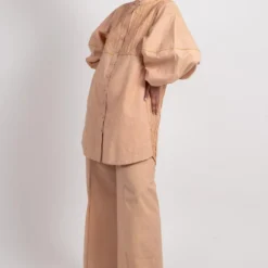 Ahmev Textured Long Shirt With Balloon Sleeves