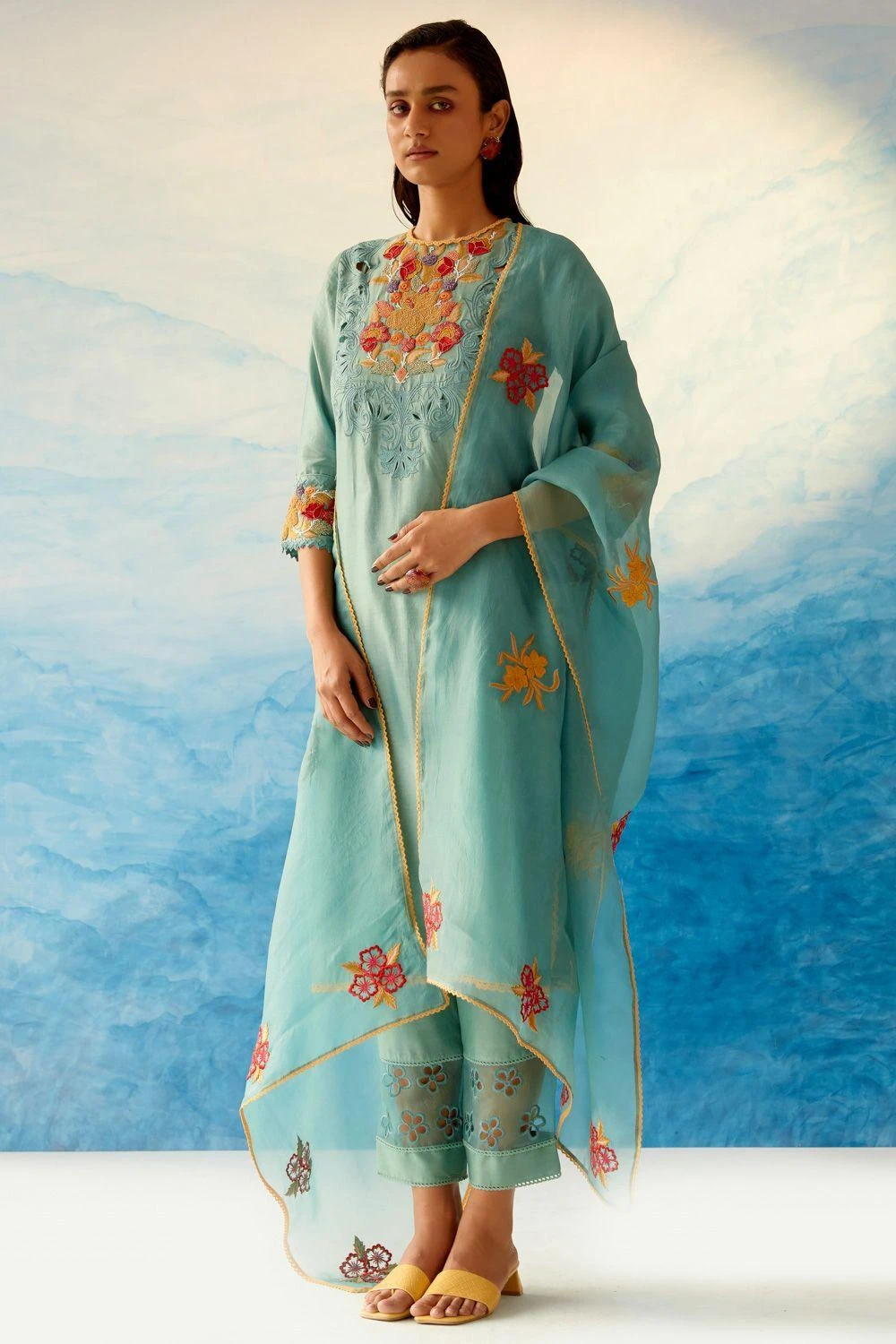 Chandrima Aqua Beadwork Kurta 1 Chandrima Aqua Beadwork Kurta