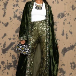 Rara Avis Olive Sequinned Flared Pants