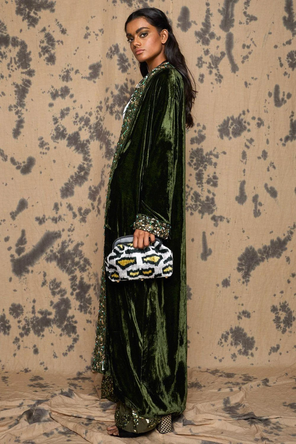 Rara Avis Olive Sequinned Flared Pants 2 Rara Avis Olive Sequinned Flared Pants - Image 2