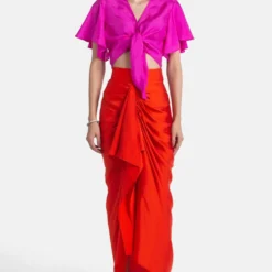 431-88 By Shweta Kapur Orange Satin Draped Skirt