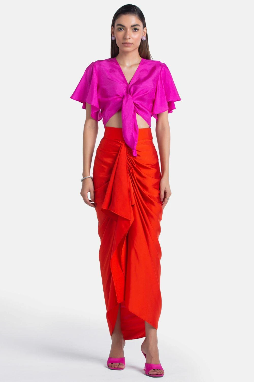 431-88 By Shweta Kapur Orange Satin Draped Skirt 1 431-88 By Shweta Kapur Orange Satin Draped Skirt