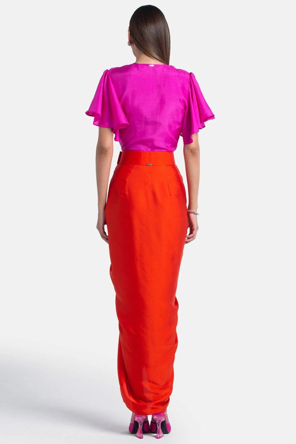 431-88 By Shweta Kapur Orange Satin Draped Skirt 3 431-88 By Shweta Kapur Orange Satin Draped Skirt - Image 3
