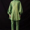 Amrich Nura Fresh Green Hand-Woven Metallic Stripe Shirt