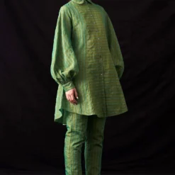 Amrich Nura Fresh Green Hand-Woven Metallic Stripe Shirt -Cheap Drapvera Store 41123am38 3