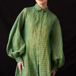 Amrich Nura Fresh Green Hand-Woven Metallic Stripe Shirt -Cheap Drapvera Store 41123am38 4