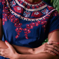 Chandrima Indigo Contrast Cordwork Dress -Cheap Drapvera Store 41123cm12 3