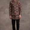 Tarun Tahiliani Men Black & Pink Floral Quilted Bundi Jacket Set