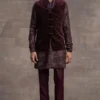 Tarun Tahiliani Men Wine Velvet Jacket Set