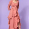 Aikeyah Pink Layered Dress With Belt