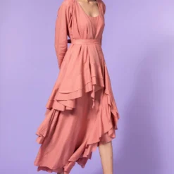Aikeyah Pink Layered Dress With Belt -Cheap Drapvera Store 42aik16 3