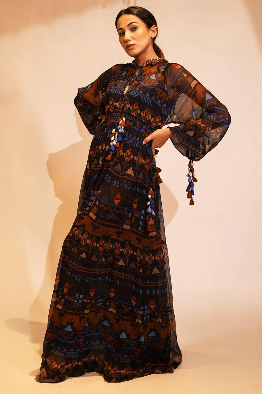 Nikita Mhaisalkar Blue Aztec Printed Maxi Dress 1 Nikita Mhaisalkar Blue Aztec Printed Maxi Dress